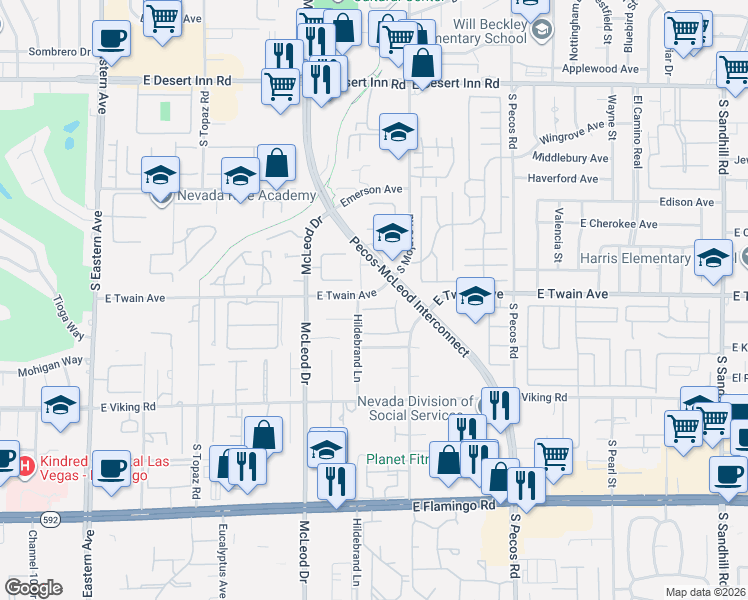 map of restaurants, bars, coffee shops, grocery stores, and more near 3119 Sonata Drive in Las Vegas