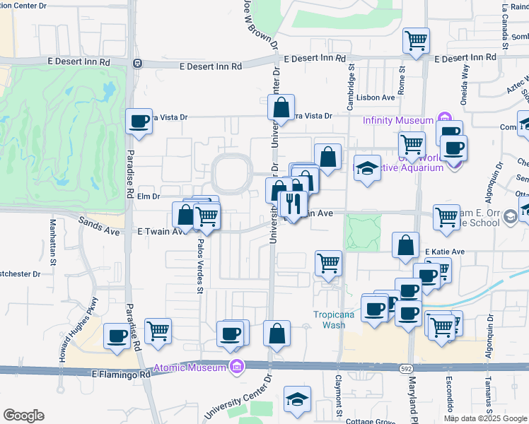 map of restaurants, bars, coffee shops, grocery stores, and more near 815 East Twain Avenue in Las Vegas