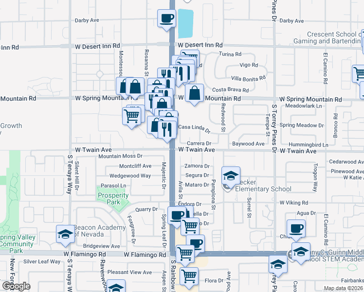 map of restaurants, bars, coffee shops, grocery stores, and more near 3726 Avila Circle in Las Vegas