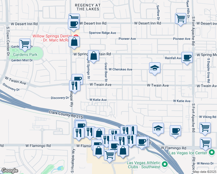 map of restaurants, bars, coffee shops, grocery stores, and more near 3756 Toroweap Ridge Street in Las Vegas