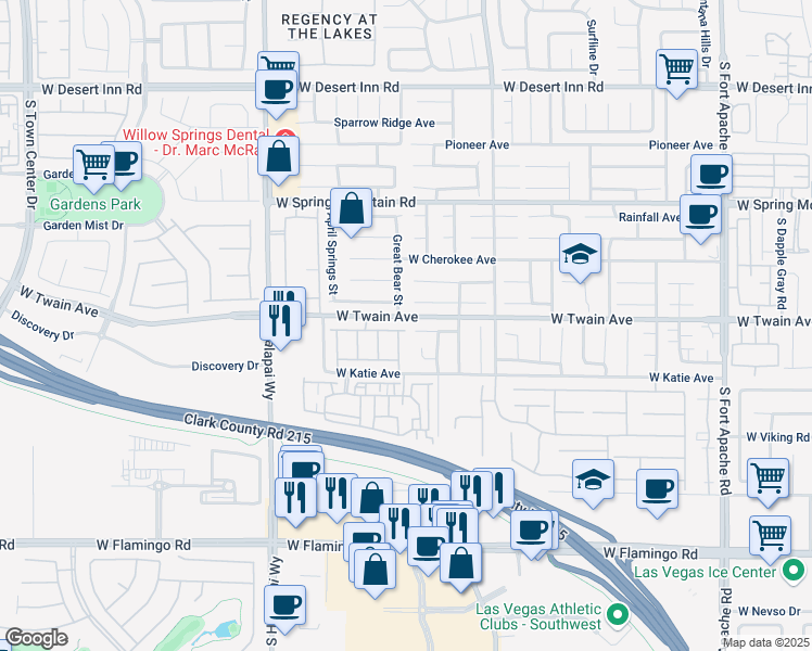 map of restaurants, bars, coffee shops, grocery stores, and more near 3756 Toroweap Ridge Street in Las Vegas