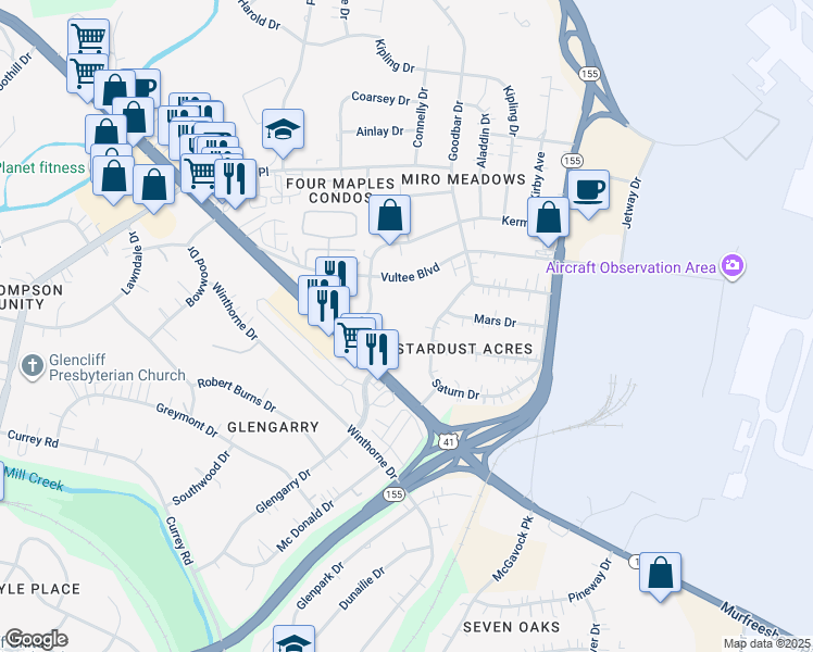map of restaurants, bars, coffee shops, grocery stores, and more near 1208A Murfreesboro Pike in Nashville