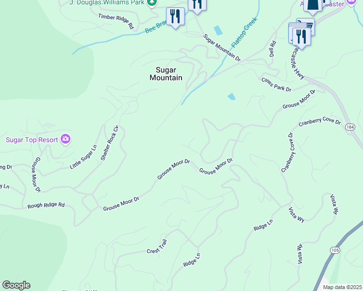 map of restaurants, bars, coffee shops, grocery stores, and more near 168 Rock Ledge Lane in Sugar Mountain