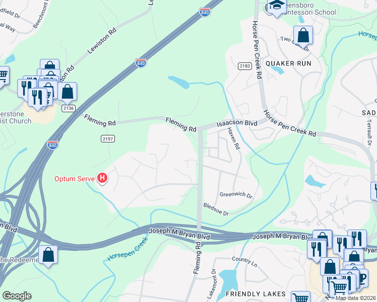 map of restaurants, bars, coffee shops, grocery stores, and more near 1919 Fleming Road in Greensboro