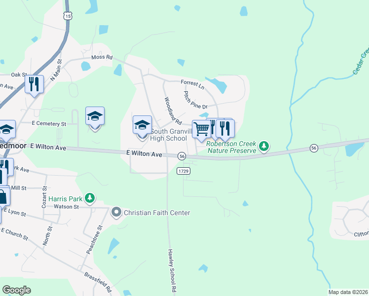 map of restaurants, bars, coffee shops, grocery stores, and more near 701 Ascot Drive in Creedmoor