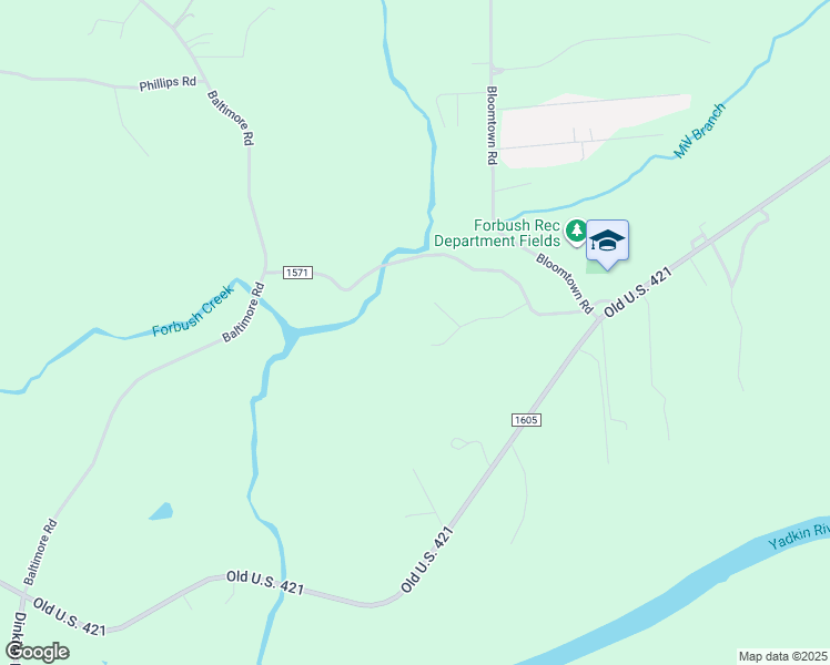 map of restaurants, bars, coffee shops, grocery stores, and more near 4500 Forbush Oaks Drive in East Bend