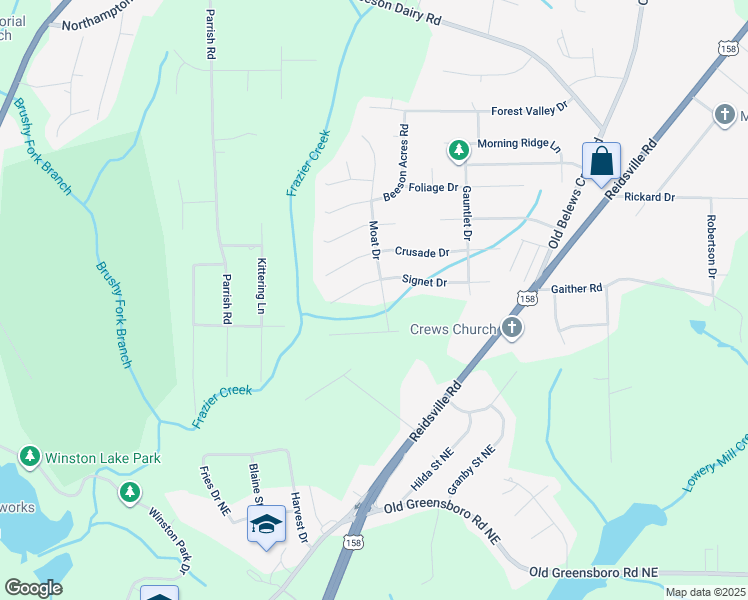map of restaurants, bars, coffee shops, grocery stores, and more near 4175 Moat Drive in Winston-Salem