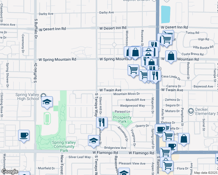map of restaurants, bars, coffee shops, grocery stores, and more near 7261 Sequoia Springs Drive in Las Vegas