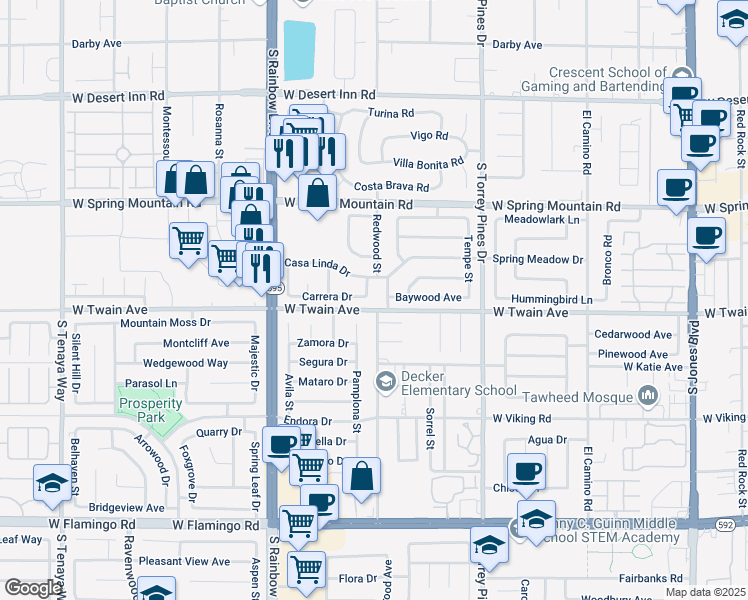 map of restaurants, bars, coffee shops, grocery stores, and more near 6727 Casa Linda Drive in Las Vegas