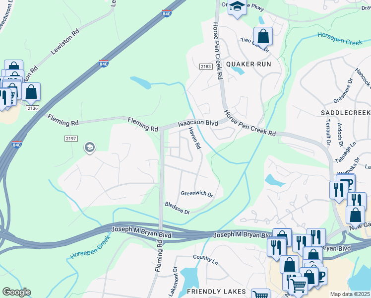 map of restaurants, bars, coffee shops, grocery stores, and more near 1927 Ray Alexander Drive in Greensboro