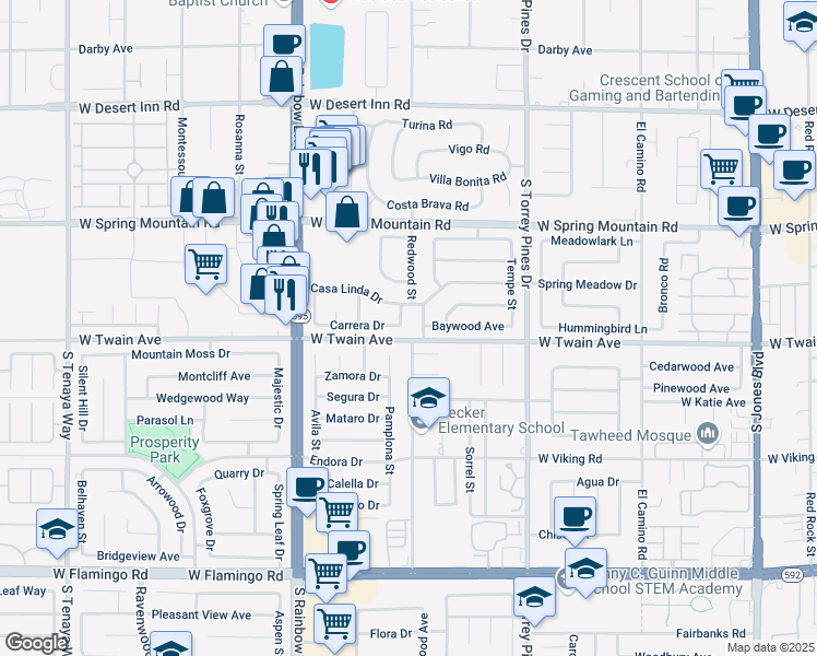 map of restaurants, bars, coffee shops, grocery stores, and more near 6727 Casa Linda Drive in Las Vegas