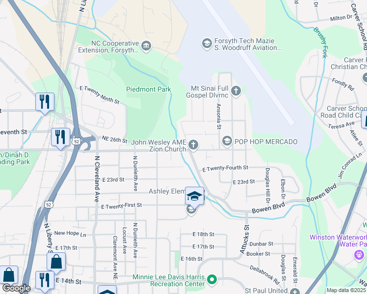 map of restaurants, bars, coffee shops, grocery stores, and more near 2560 Ladeara Crest Lane in Winston-Salem