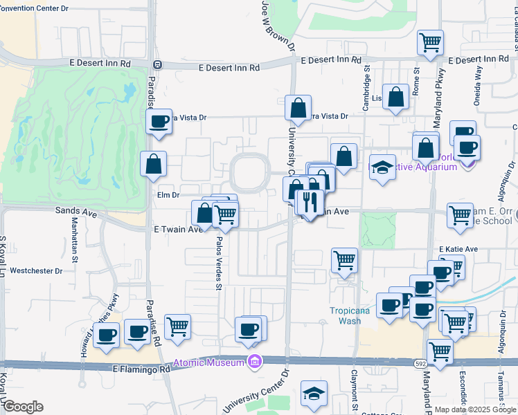 map of restaurants, bars, coffee shops, grocery stores, and more near 615 South Royal Crest Circle in Las Vegas