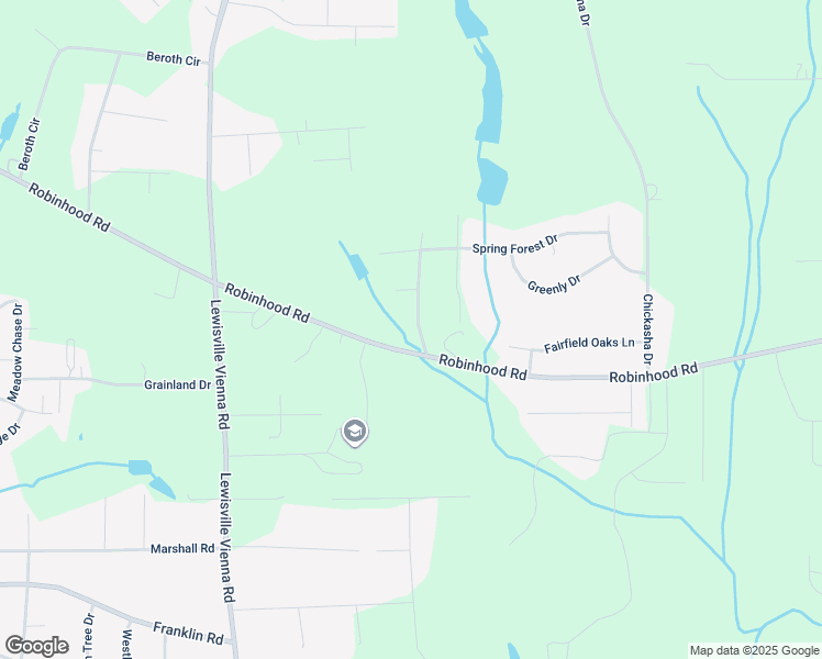 map of restaurants, bars, coffee shops, grocery stores, and more near 1304 Robinhood Forest Drive in Lewisville