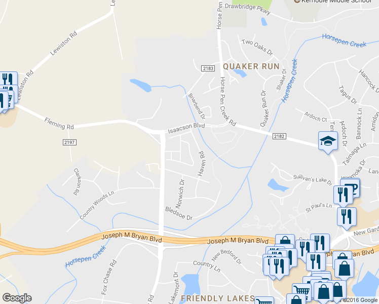 map of restaurants, bars, coffee shops, grocery stores, and more near 1936 Ray Alexander Drive in Greensboro