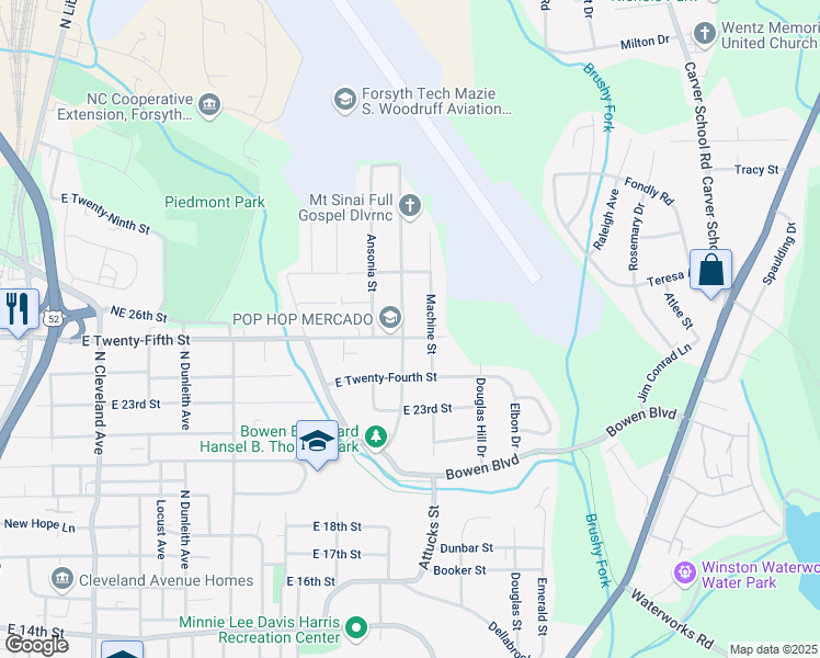 map of restaurants, bars, coffee shops, grocery stores, and more near 2519 Manchester Street in Winston-Salem