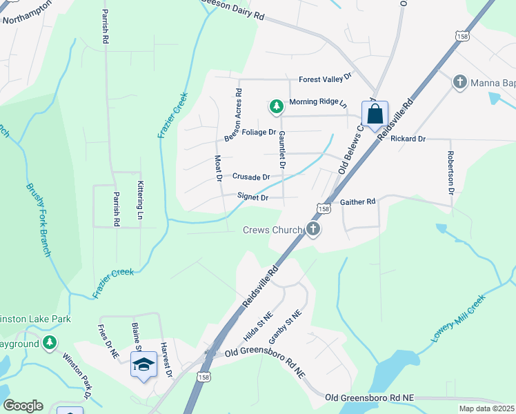 map of restaurants, bars, coffee shops, grocery stores, and more near 3732 Signet Drive in Winston-Salem