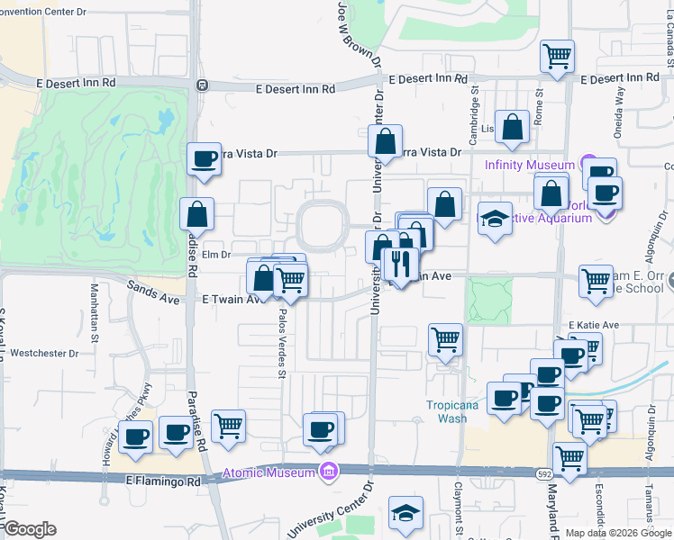 map of restaurants, bars, coffee shops, grocery stores, and more near 625 South Royal Crest Circle in Las Vegas