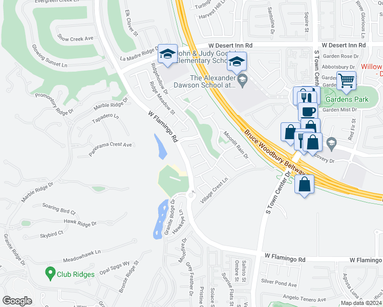 map of restaurants, bars, coffee shops, grocery stores, and more near 11080 Newport Ridge Court in Las Vegas