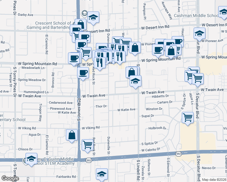 map of restaurants, bars, coffee shops, grocery stores, and more near 5720 Maceta Avenue in Las Vegas