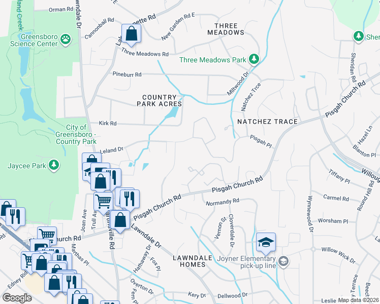 map of restaurants, bars, coffee shops, grocery stores, and more near 3724 Wireless Dr in Greensboro
