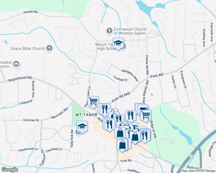 map of restaurants, bars, coffee shops, grocery stores, and more near 1222 Shelter Cove in Winston-Salem