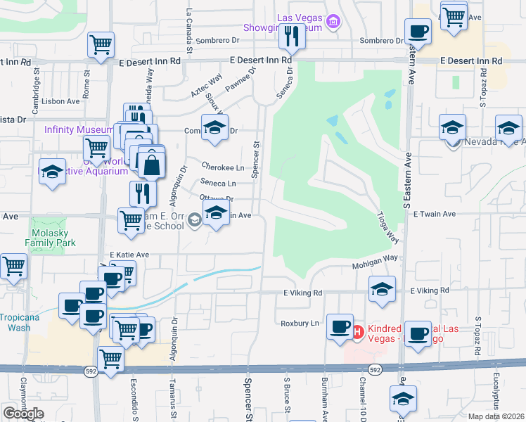 map of restaurants, bars, coffee shops, grocery stores, and more near 1816 Ottawa Drive in Las Vegas