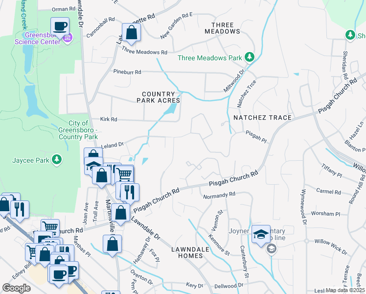 map of restaurants, bars, coffee shops, grocery stores, and more near 3724 Wireless Drive in Greensboro