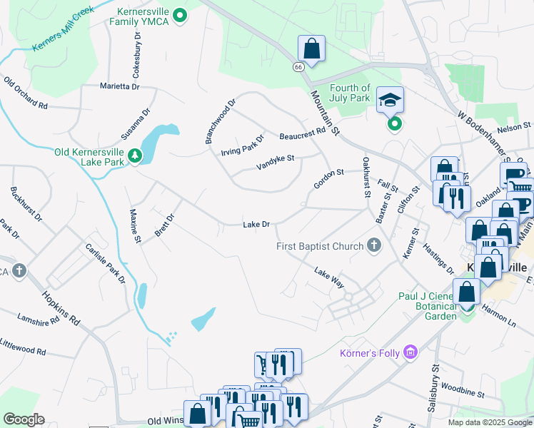 map of restaurants, bars, coffee shops, grocery stores, and more near 1010 Branchwood Drive in Kernersville