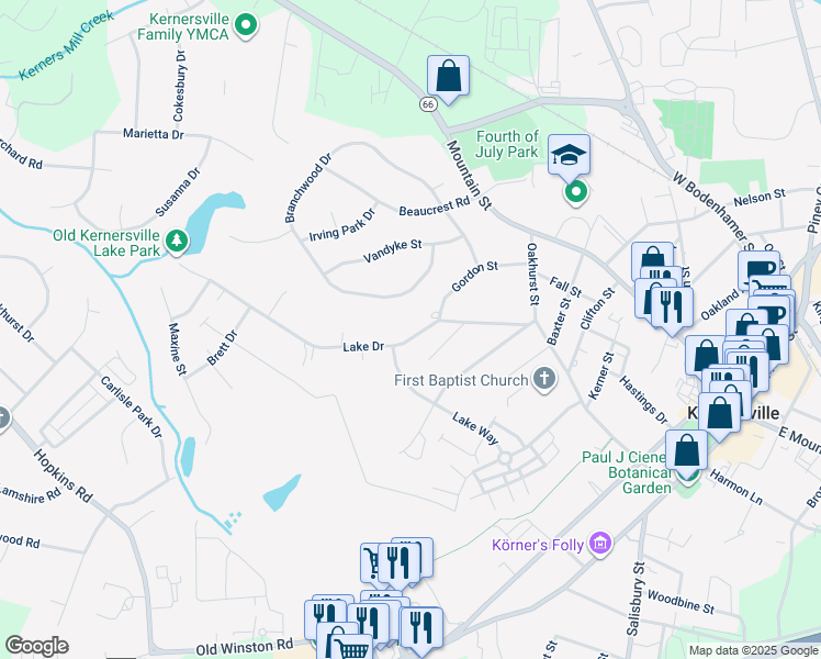 map of restaurants, bars, coffee shops, grocery stores, and more near 1016 Branchwood Drive in Kernersville