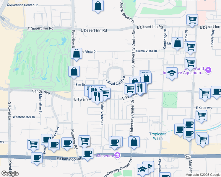 map of restaurants, bars, coffee shops, grocery stores, and more near 585 South Royal Crest Circle in Las Vegas