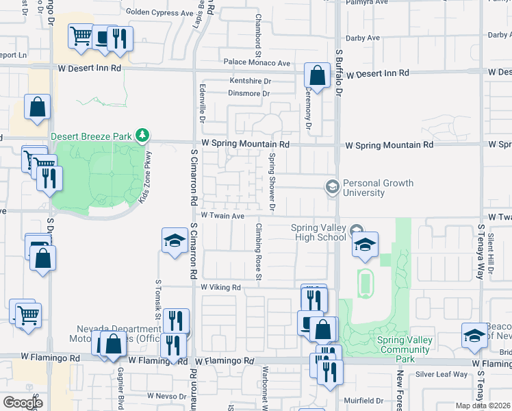 map of restaurants, bars, coffee shops, grocery stores, and more near 8031 Retriever Avenue in Las Vegas
