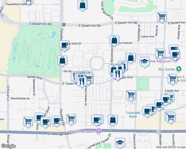 map of restaurants, bars, coffee shops, grocery stores, and more near 585 South Royal Crest Circle in Las Vegas