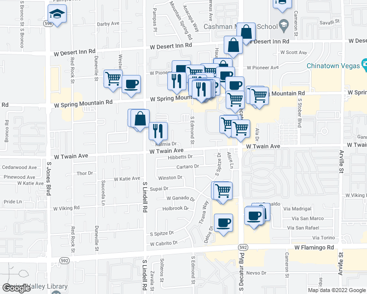 map of restaurants, bars, coffee shops, grocery stores, and more near 3676 Hache Street in Las Vegas