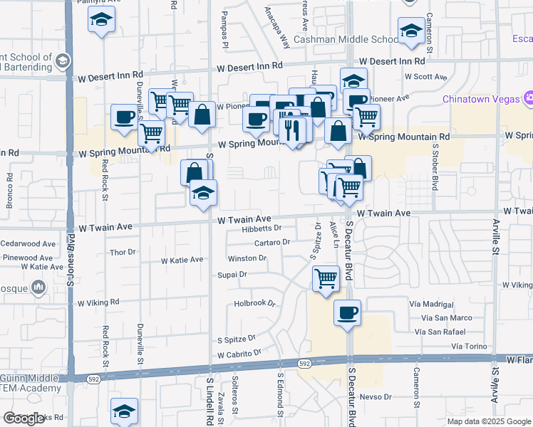 map of restaurants, bars, coffee shops, grocery stores, and more near 3676 Hache Street in Las Vegas