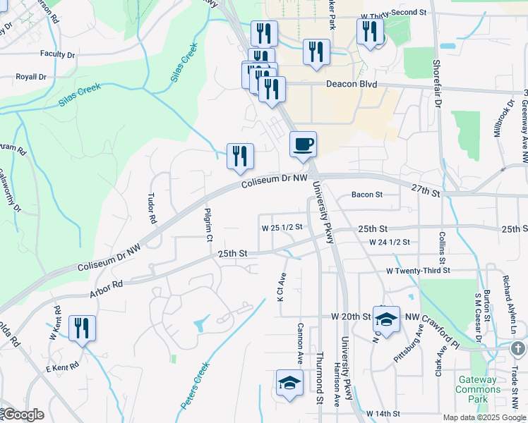 map of restaurants, bars, coffee shops, grocery stores, and more near 809 West 26th Street in Winston-Salem