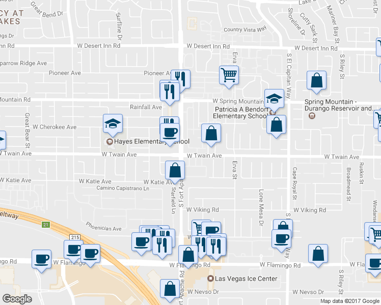 map of restaurants, bars, coffee shops, grocery stores, and more near 1016 West Twain Avenue in Las Vegas