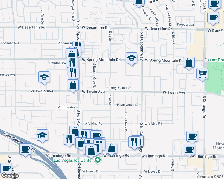 map of restaurants, bars, coffee shops, grocery stores, and more near 9181 Ivory Beach Drive in Las Vegas