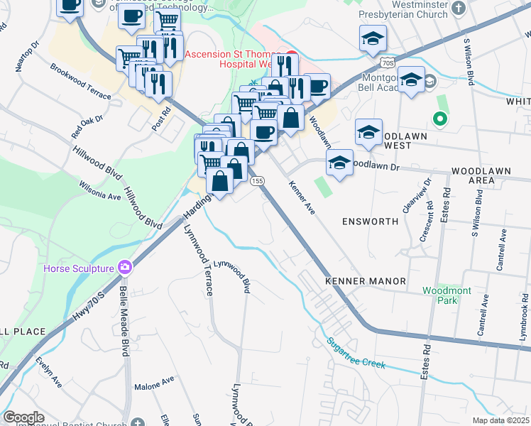 map of restaurants, bars, coffee shops, grocery stores, and more near 4206 Park Manor Boulevard in Nashville