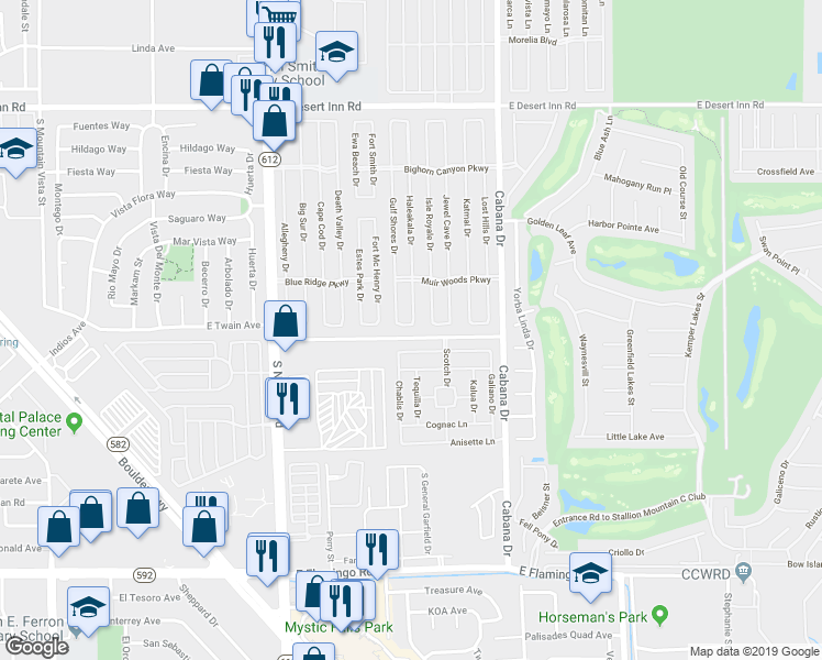 map of restaurants, bars, coffee shops, grocery stores, and more near 3665 Isle Royale Drive in Las Vegas