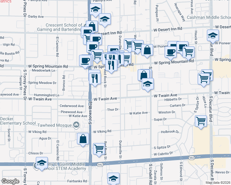 map of restaurants, bars, coffee shops, grocery stores, and more near 5816 Sinaloa Court in Las Vegas