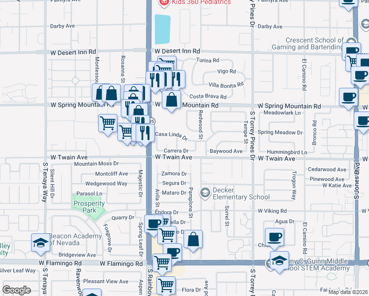 map of restaurants, bars, coffee shops, grocery stores, and more near 3644 Dana Way in Las Vegas