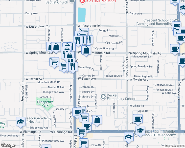 map of restaurants, bars, coffee shops, grocery stores, and more near 3644 Dana Way in Las Vegas