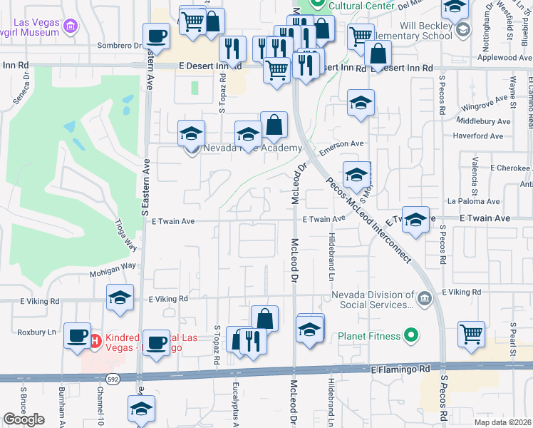 map of restaurants, bars, coffee shops, grocery stores, and more near 2853 Laguna Dulce Way in Las Vegas