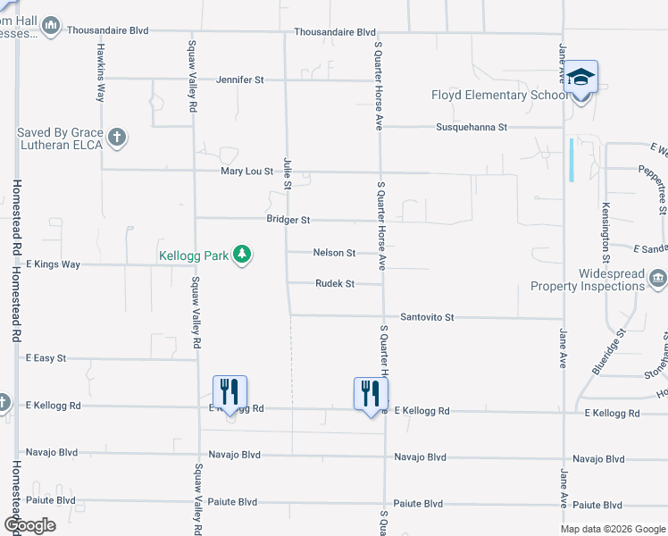 map of restaurants, bars, coffee shops, grocery stores, and more near 3880 Rudek Street in Pahrump