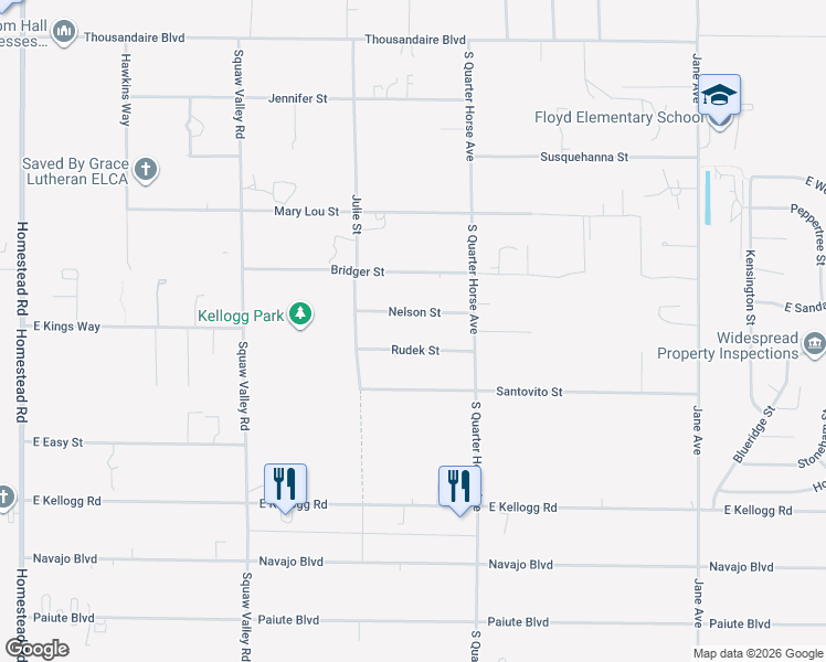 map of restaurants, bars, coffee shops, grocery stores, and more near 3880 Rudek Street in Pahrump