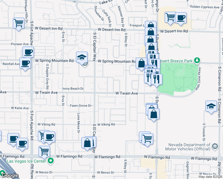 map of restaurants, bars, coffee shops, grocery stores, and more near 3661 Luminal Lane in Las Vegas