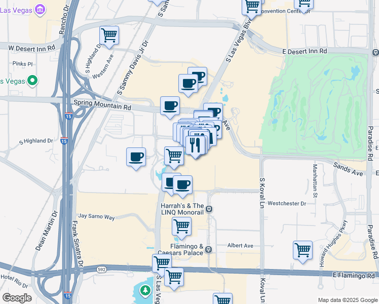 map of restaurants, bars, coffee shops, grocery stores, and more near 3355 South Las Vegas Boulevard in Las Vegas
