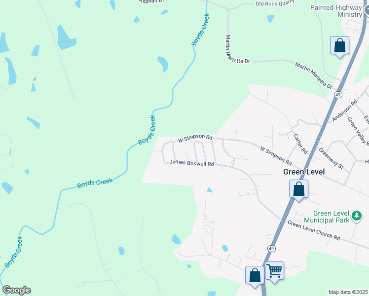 map of restaurants, bars, coffee shops, grocery stores, and more near W Simpson St in Green Level