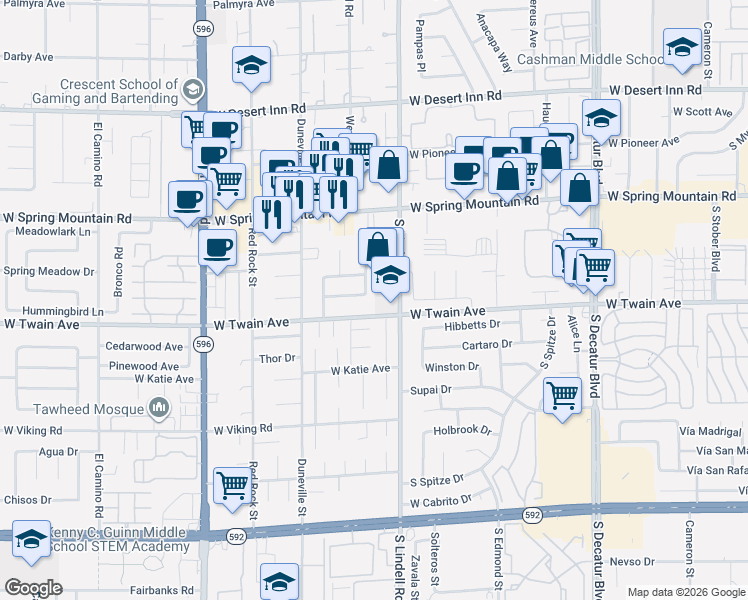 map of restaurants, bars, coffee shops, grocery stores, and more near 5626 Maceta Avenue in Las Vegas